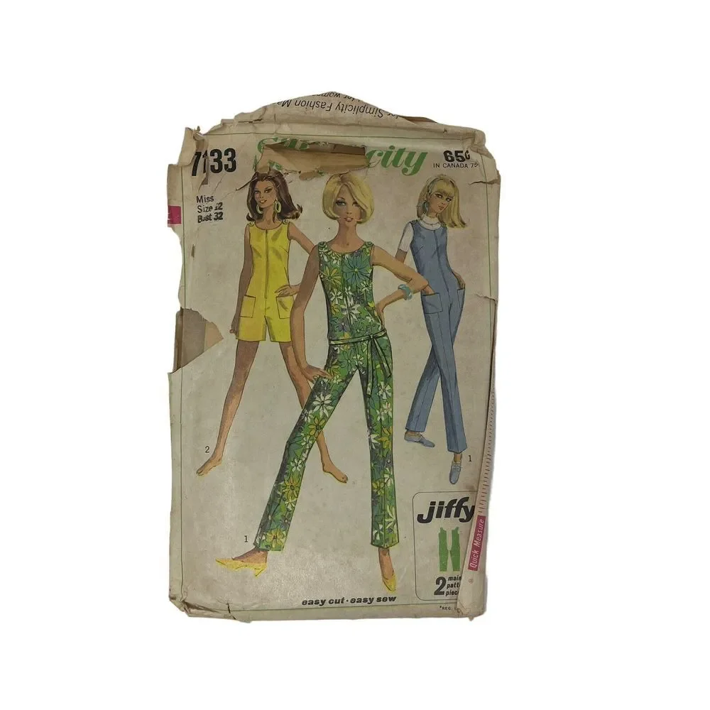 Vtg 60's Simplicity 7133‎ JUMPSUIT ZIP FRONT Sewing Pattern Women Sz 12 CUT